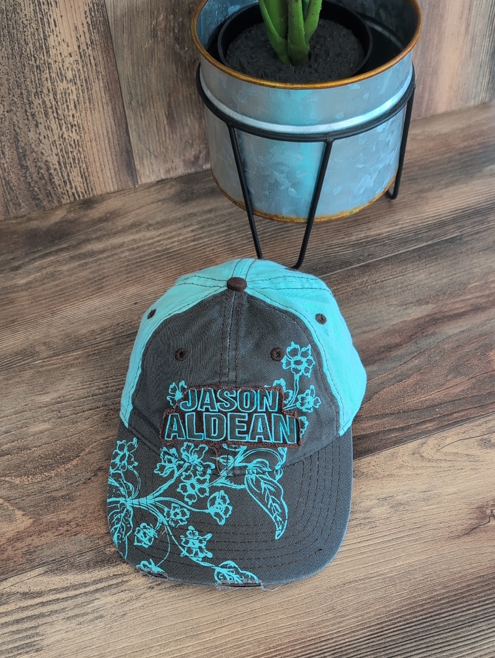 Jason Aldean Teal and Brown Embroidered Trucker Hat Cap 528A